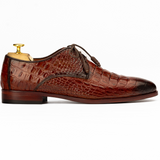 Men’s Brown Crocodile-Embossed Calfskin Leather Dress Shoes