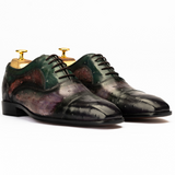 Men’s Tan Ostrich-Texture Leather Cap Toe Oxford Shoes