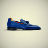 Men’s Blue Crocodile-Texture Leather Tassel Loafer Shoes