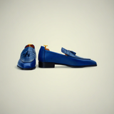 Men’s Blue Crocodile-Texture Leather Tassel Loafer Shoes
