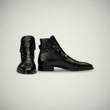 Men’s Black Patina Leather Military-Style Lace-Up Boots