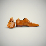 Men’s Tan Ostrich-Texture Leather Derby Dress Shoes