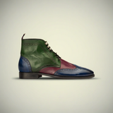 Men’s Tri-Tone Leather Wingtip Brogue Oxford Shoes