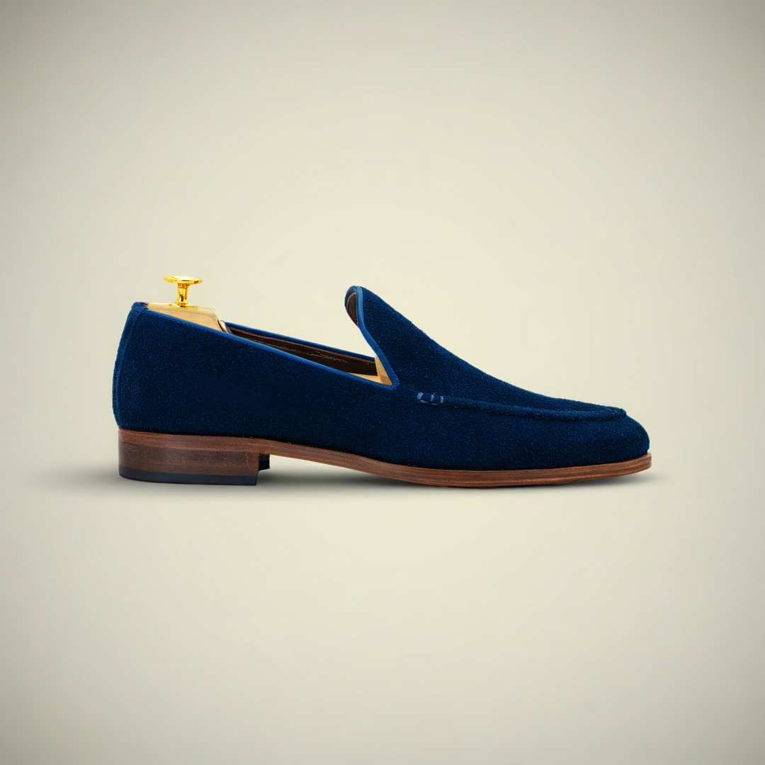 Men’s Blue Suede Slip-On Casual Dress Shoes