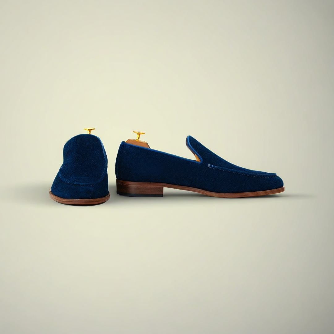 Men’s Blue Suede Slip-On Casual Dress Shoes