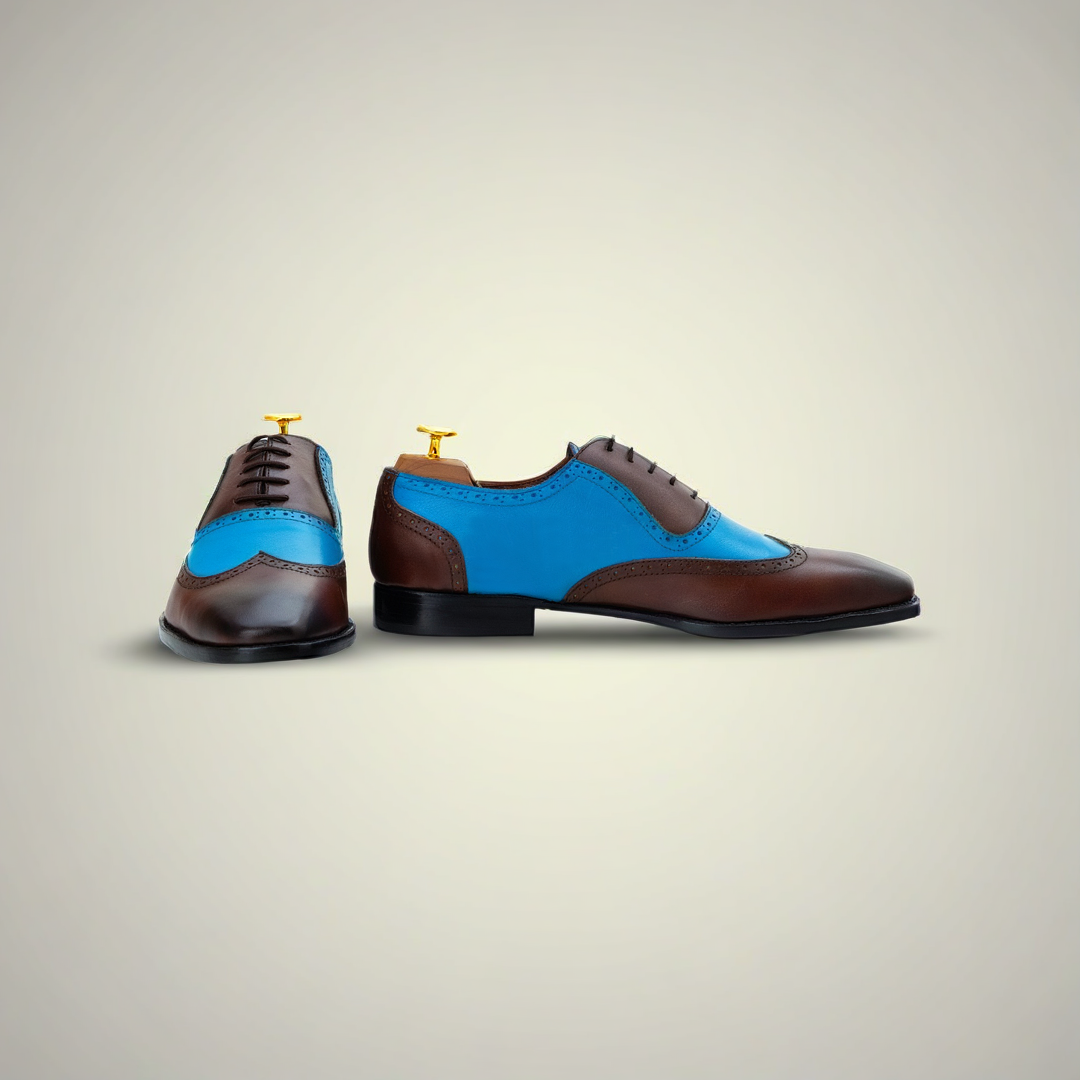 Men’s Two Tone Calfskin Leather Wingtip Brogue Oxford Shoes