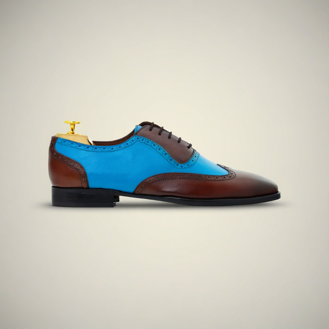 Men’s Two Tone Calfskin Leather Wingtip Brogue Oxford Shoes