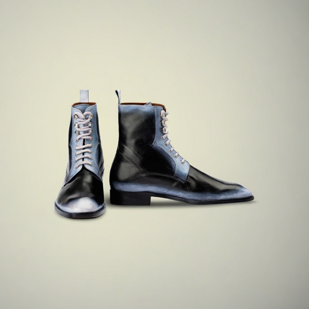 Men’s Grey Burnished Hand-Painted Leather Oxford Shoes