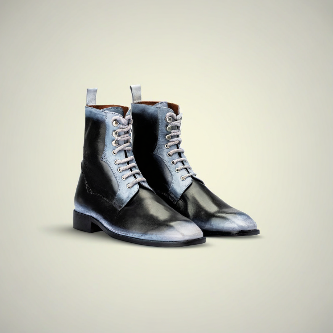 Men’s Grey Burnished Hand-Painted Leather Oxford Shoes