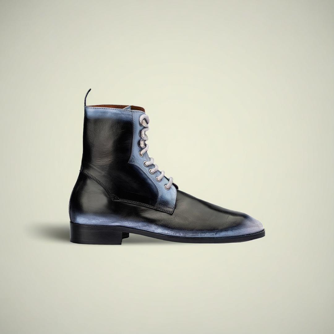 Men’s Grey Burnished Hand-Painted Leather Oxford Shoes