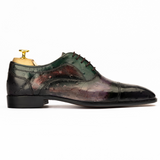 Men’s Tan Ostrich-Texture Leather Cap Toe Oxford Shoes