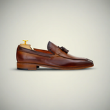Men’s Hand-Painted Brown Leather Tassel Loafers