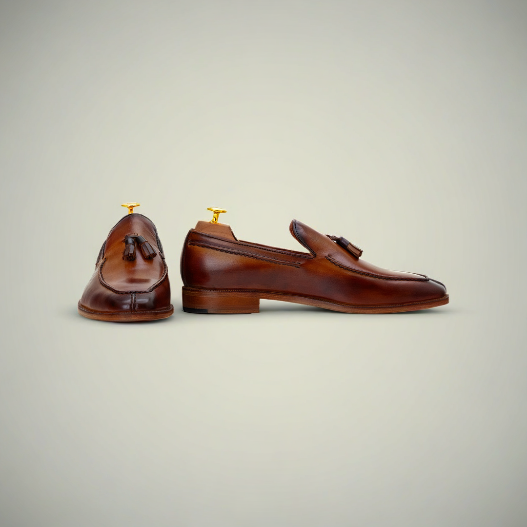Men’s Hand-Painted Brown Leather Tassel Loafers