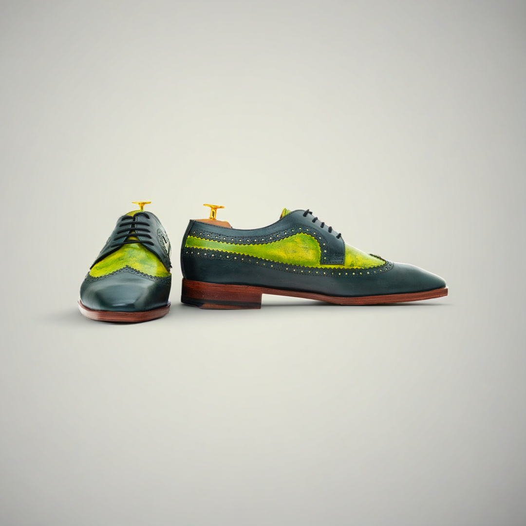 Men’s Green Dual-Tone Patina Leather Oxford Dress Shoes