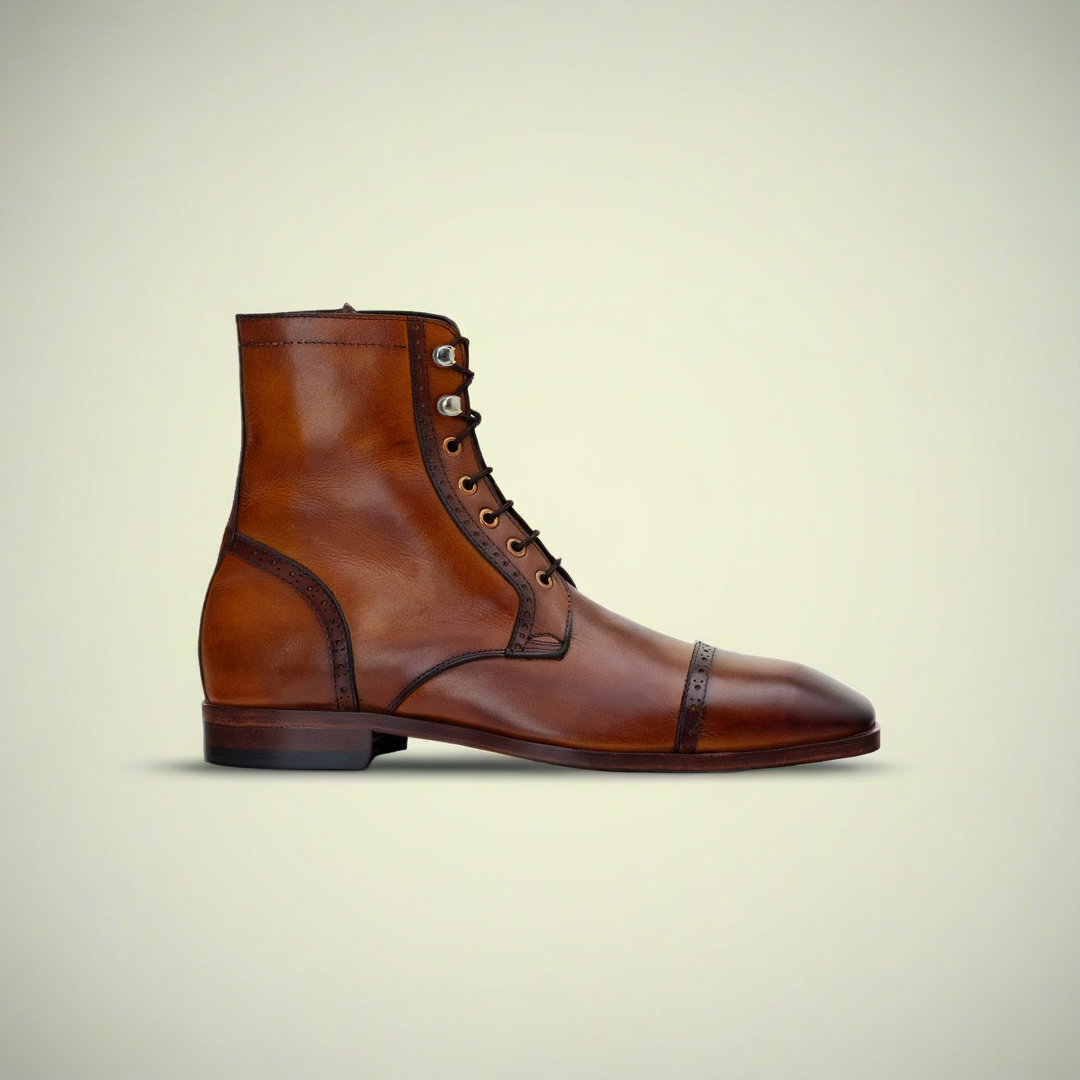 Men’s Brown Leather Cap Toe Lace-Up Dress Boots