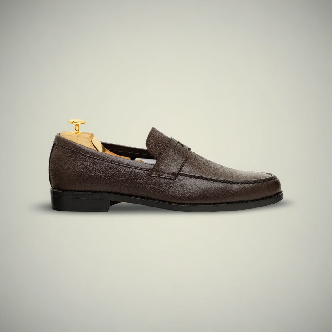 Men’s Brown Pebbled Leather Slip-On Loafer Shoes
