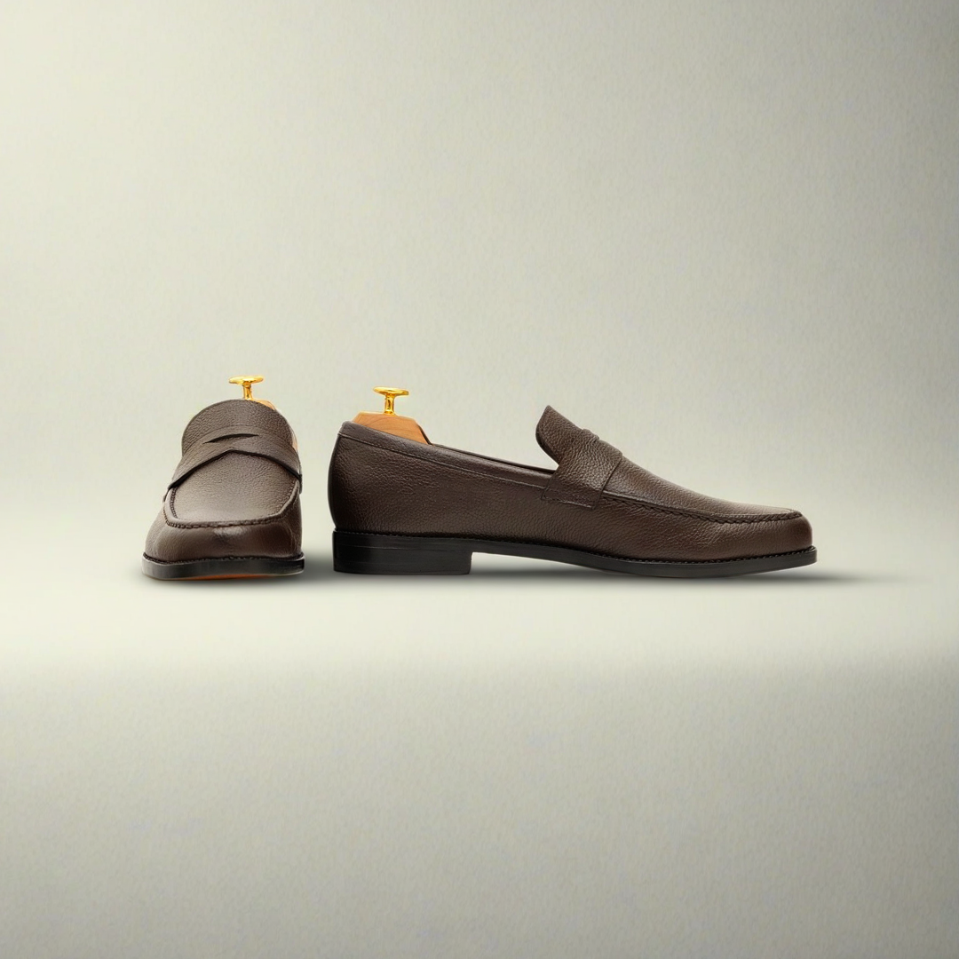 Men’s Brown Pebbled Leather Slip-On Loafer Shoes