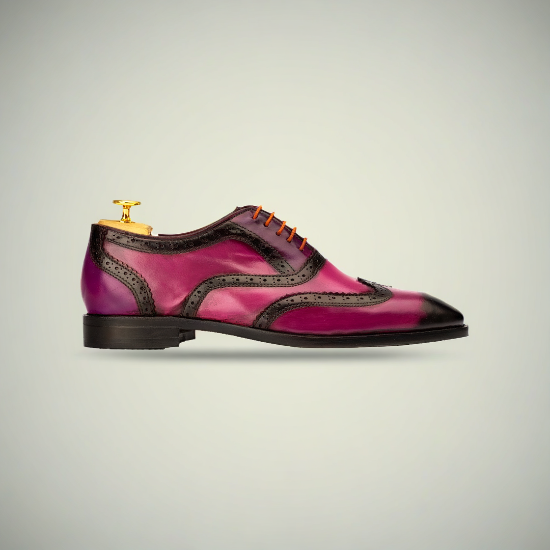 Men’s Pink Patina Leather Wingtip Brogue Oxford Shoes