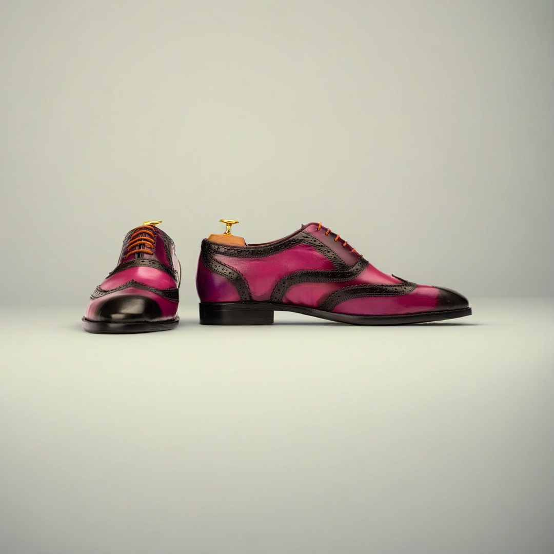 Men’s Pink Patina Leather Wingtip Brogue Oxford Shoes