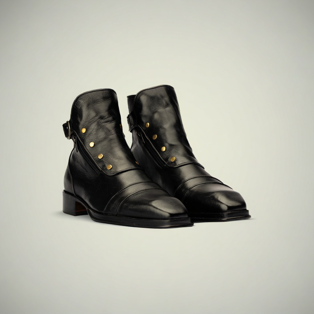 Men’s Black Patina Leather Military-Style Lace-Up Boots