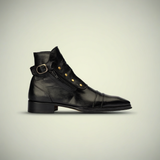 Men’s Black Patina Leather Military-Style Lace-Up Boots