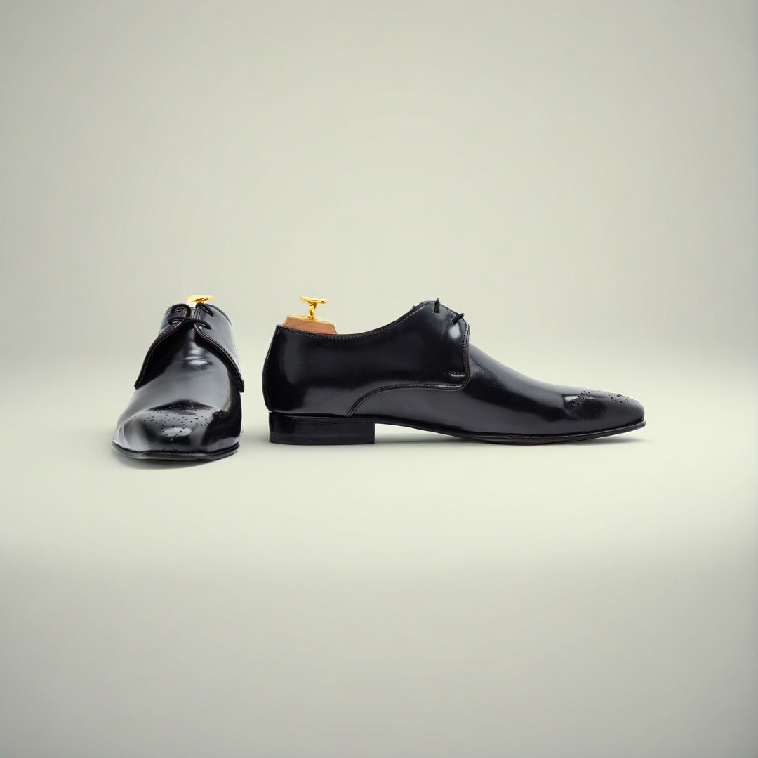 Men’s Brown Leather Medallion Toe Derby Dress Shoes