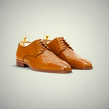 Men’s Tan Ostrich-Texture Leather Derby Dress Shoes