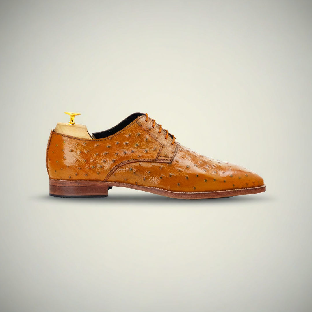 Men’s Tan Ostrich-Texture Leather Derby Dress Shoes