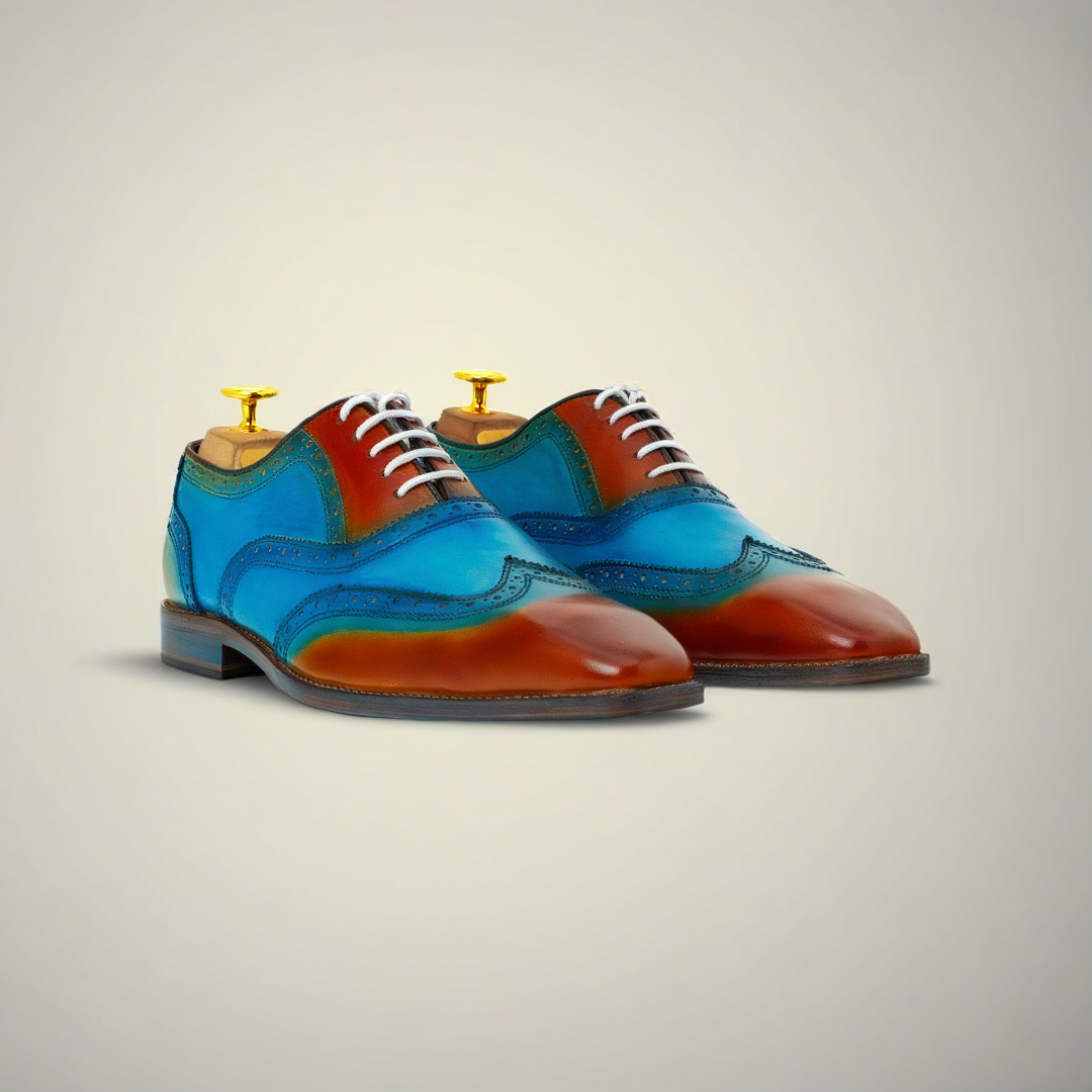 Men’s Hand-Painted Brown Leather Oxford Dress Shoes