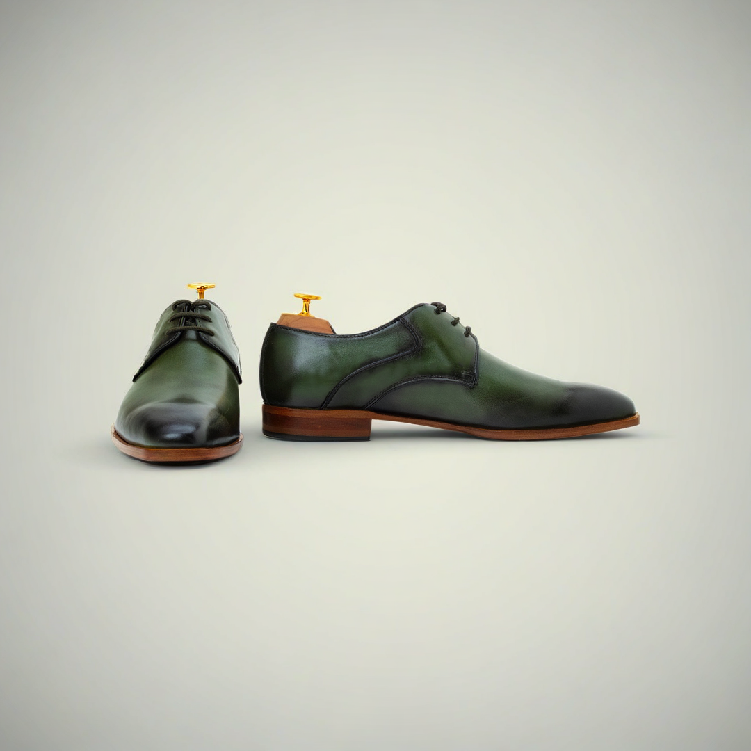 Men’s Green Double-Dye Patina Leather Oxford Shoes