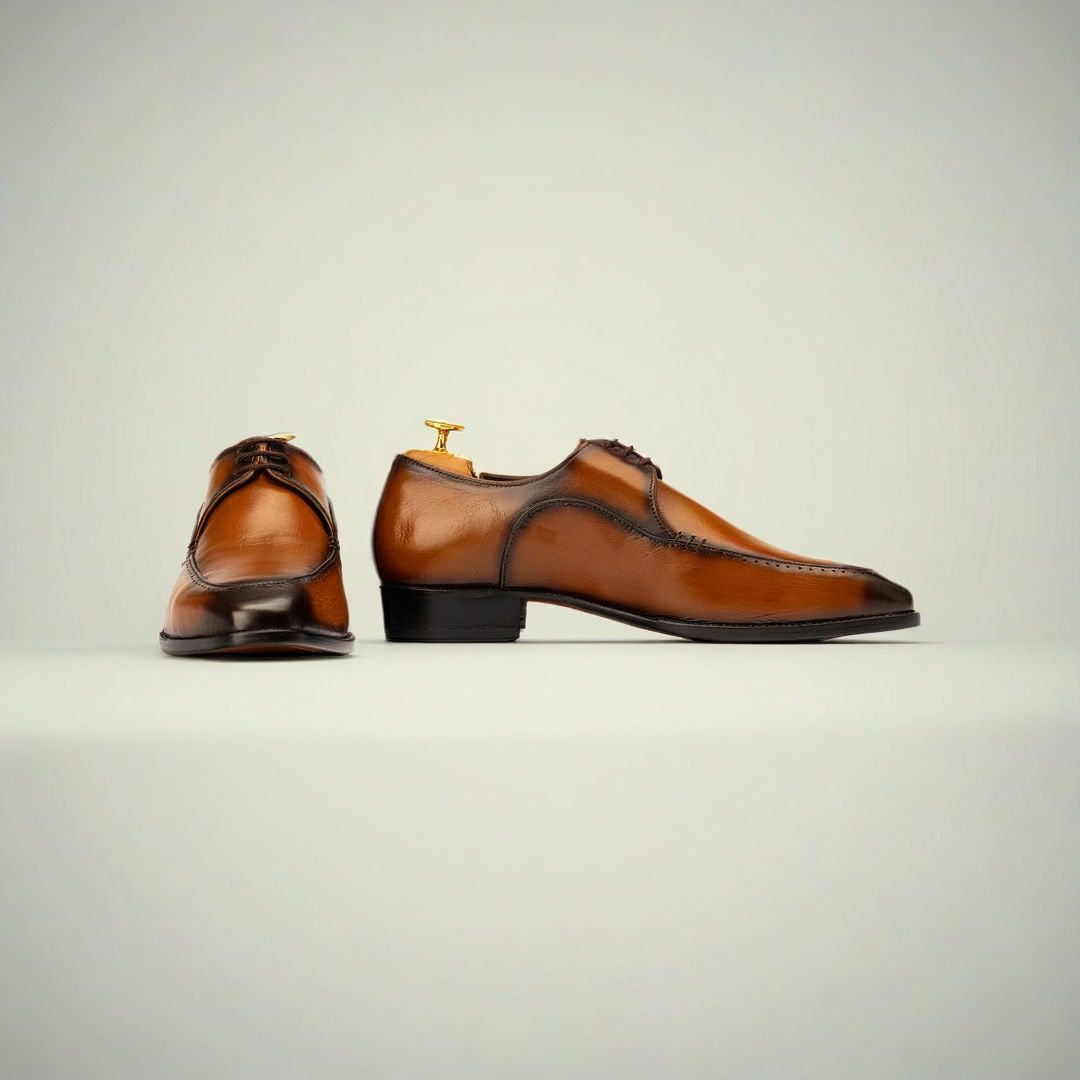 Men’s Tan Brown Patina Leather Oxford Dress Shoes