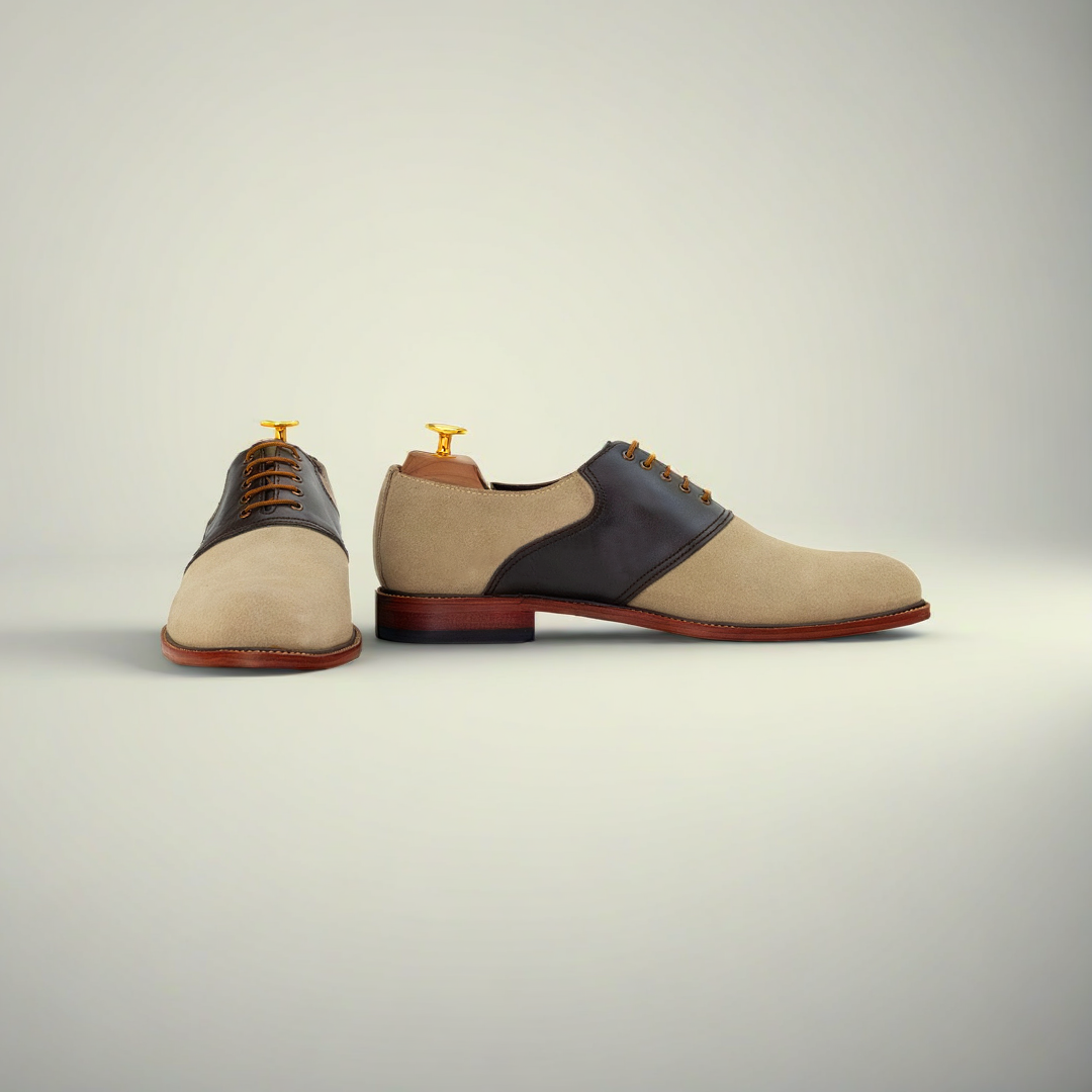 Men’s Brown & Tan Two-Tone Leather Saddle Oxford Shoes