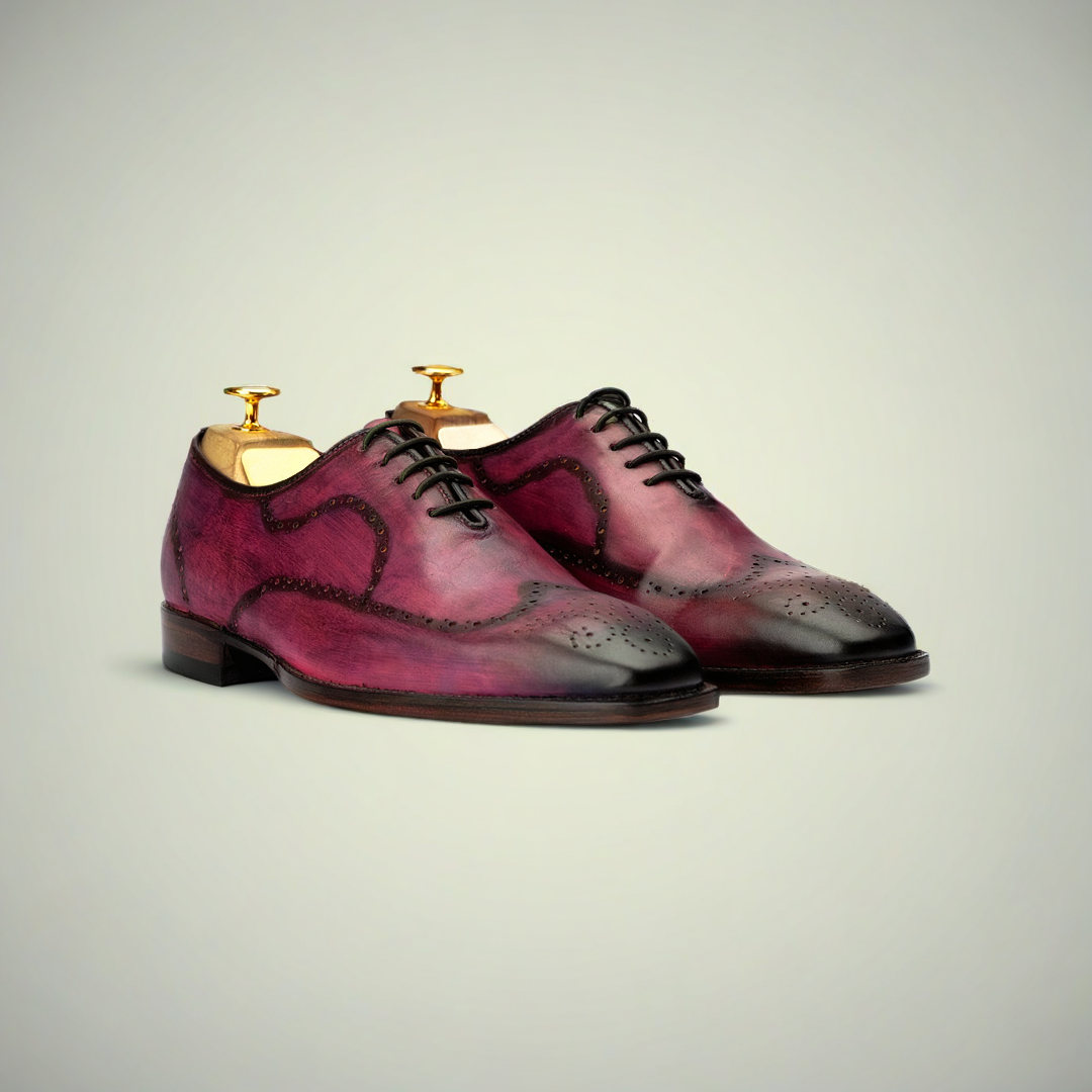 Men’s Hand-Painted Patina Leather Wingtip Oxford Shoes