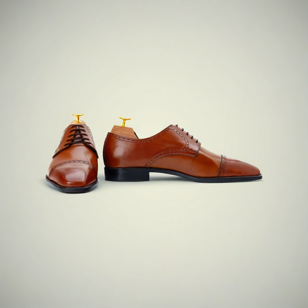 Men’s Brown Leather Cap Toe Derby Dress Shoes